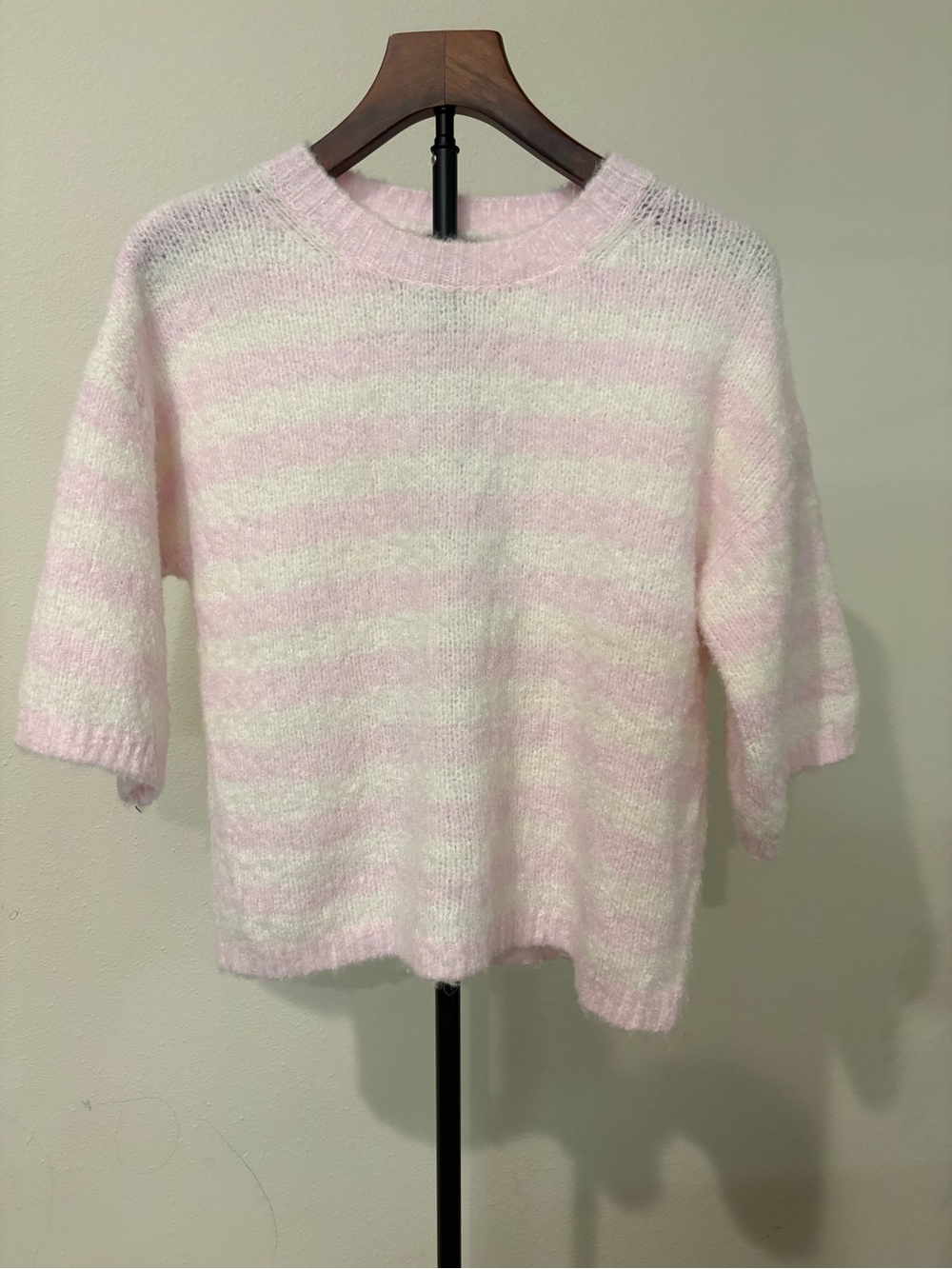 wild fable Pink & Cream Striped Short-Sleeve sweater XXS